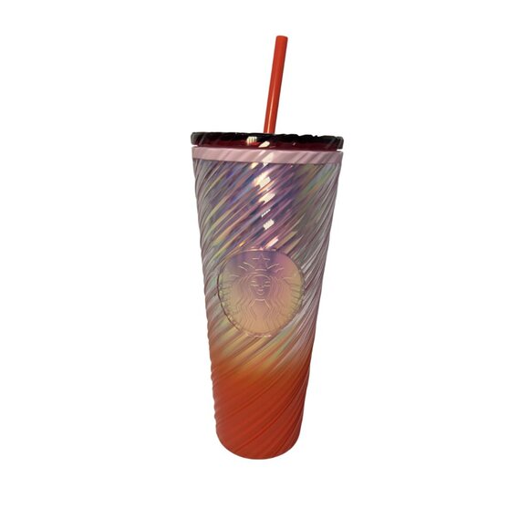 NEW Starbucks Winter 2025 Sunrise Red Orange Pearl Ombre Swirl Tumbler 24 oz. - Picture 2 of 5